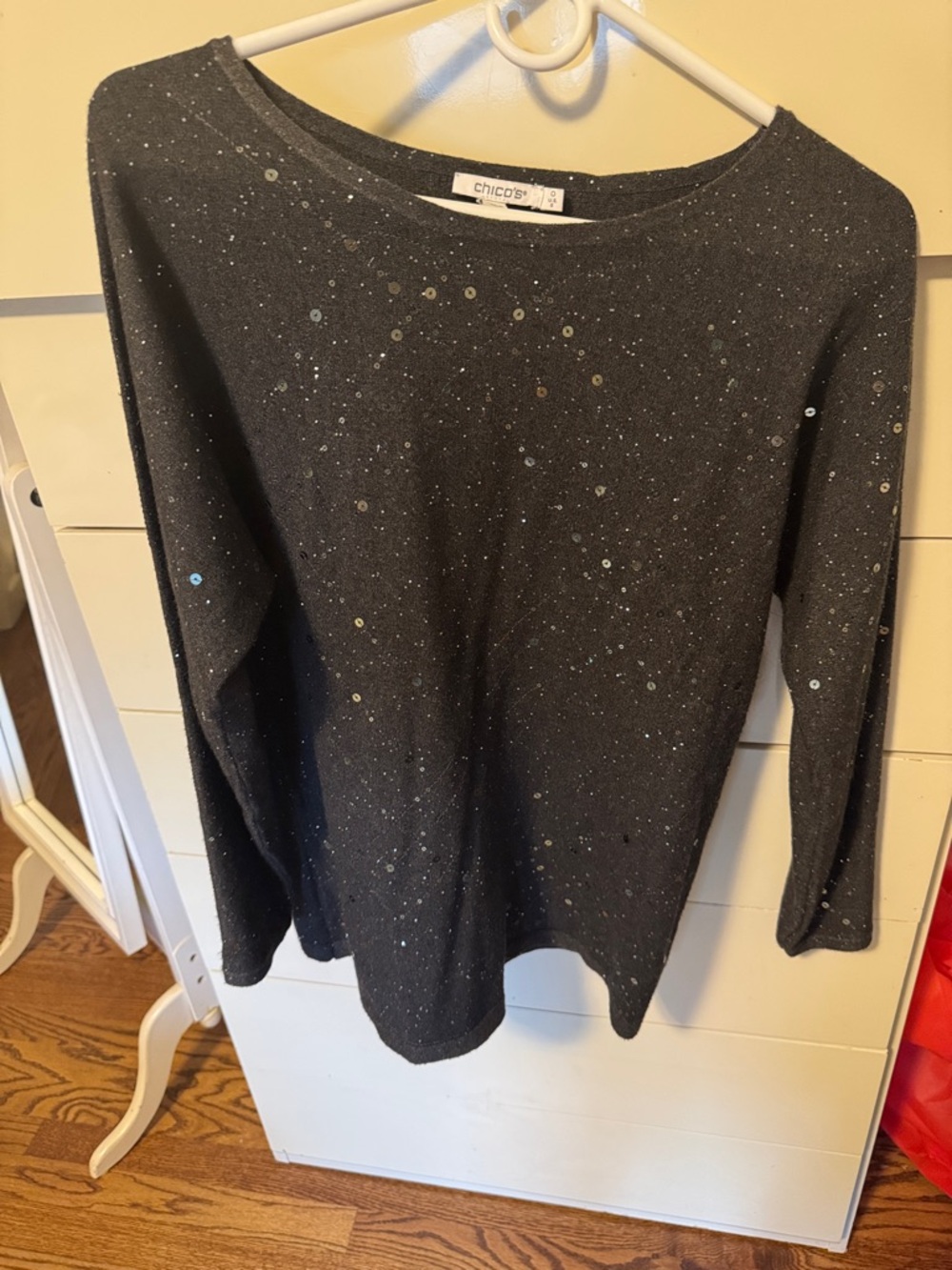 Chico's Dark Charcoal Sequin Scoopneck Sweater